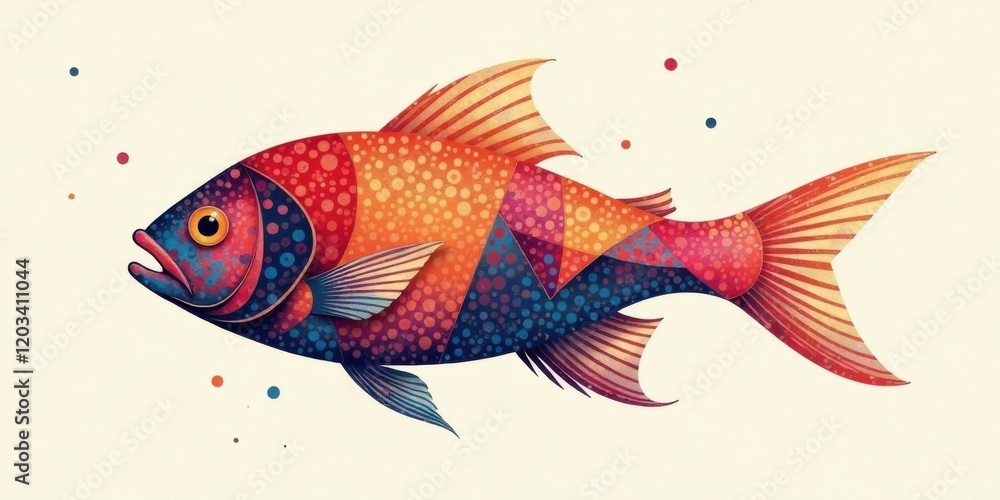 Fototapeta premium Vibrant Aquatic Life A Colorful Fish Illustration Featuring Geometric Patterns and Textured Scales