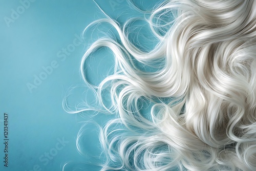 Elegant Wavy White Hair on a Teal Background photo