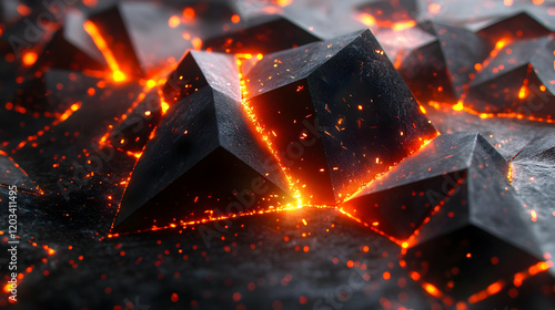 Glowing Hot Cubes Abstract Background with Fiery Texture