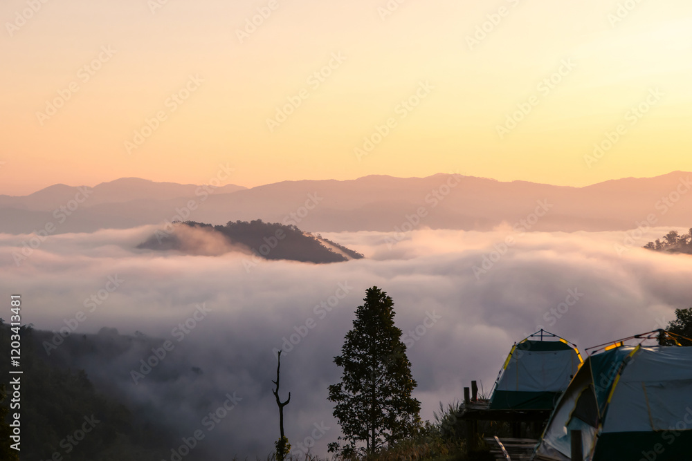 camping in mountain Tents, Travel and Relaxation