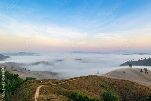 Obraz na płótnie Natural mountains and fog, tourism and relaxation. w salonie