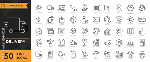 Delivery icon set. editable stroke. Vector illustration