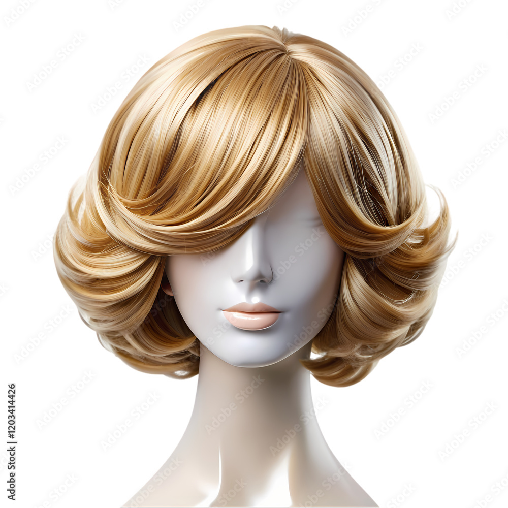 Fototapeta premium Blonde Wig Mannequin Head Stylish Hair Fashion Beauty Salon gold high style model woman curly waves 