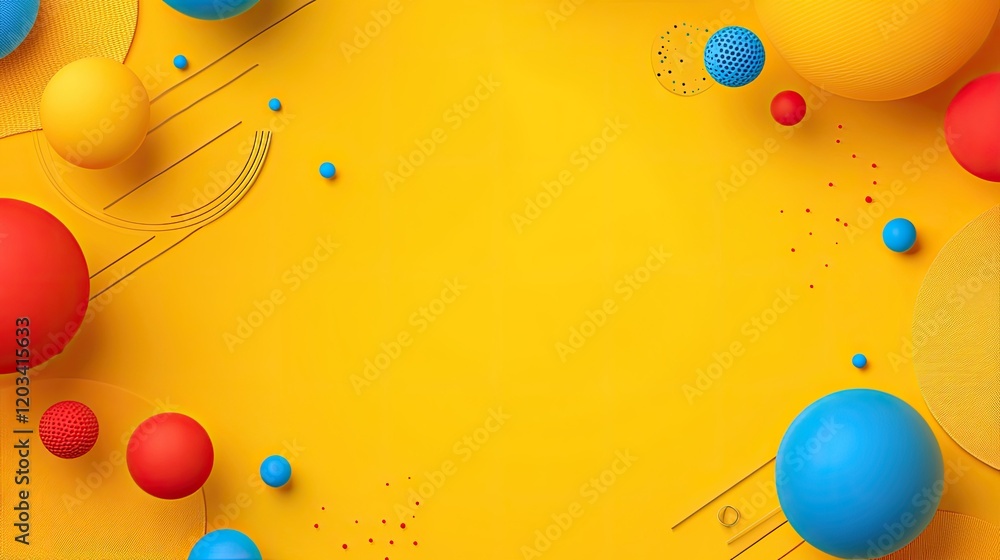 Fototapeta premium A bright yellow Shopee sale banner surrounded by colorful circles and abstract lines, providing ample room for text at the top and bottom.