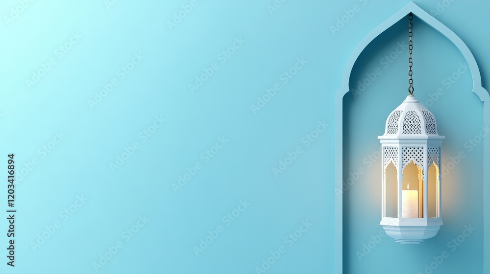 Blue Ramadan Kareem greeting background with lanterns mosque windows and Eid Mubarak text Blue Ramadan Kareem greeting background with lanterns mosque windows and Eid Mubarak text