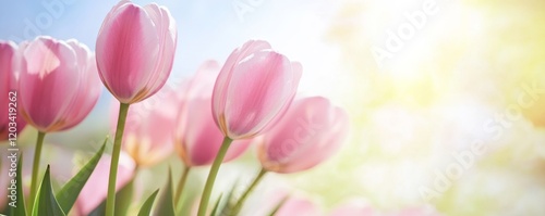 spring banner with tulip flowers. ai generated