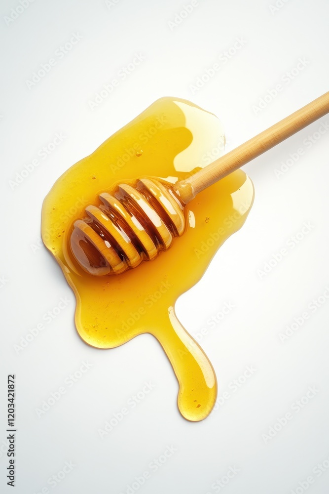 Honey dipper with spilled golden honey Honey dipper with spilled golden honey