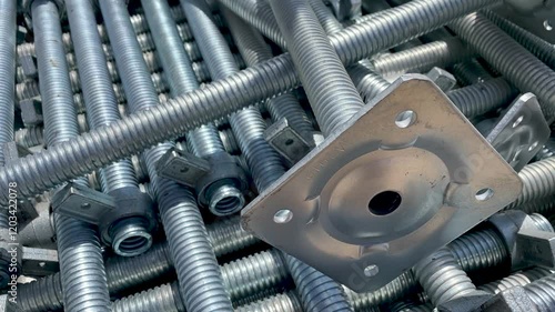 Jack base support scaffolding stock in construction site closeup