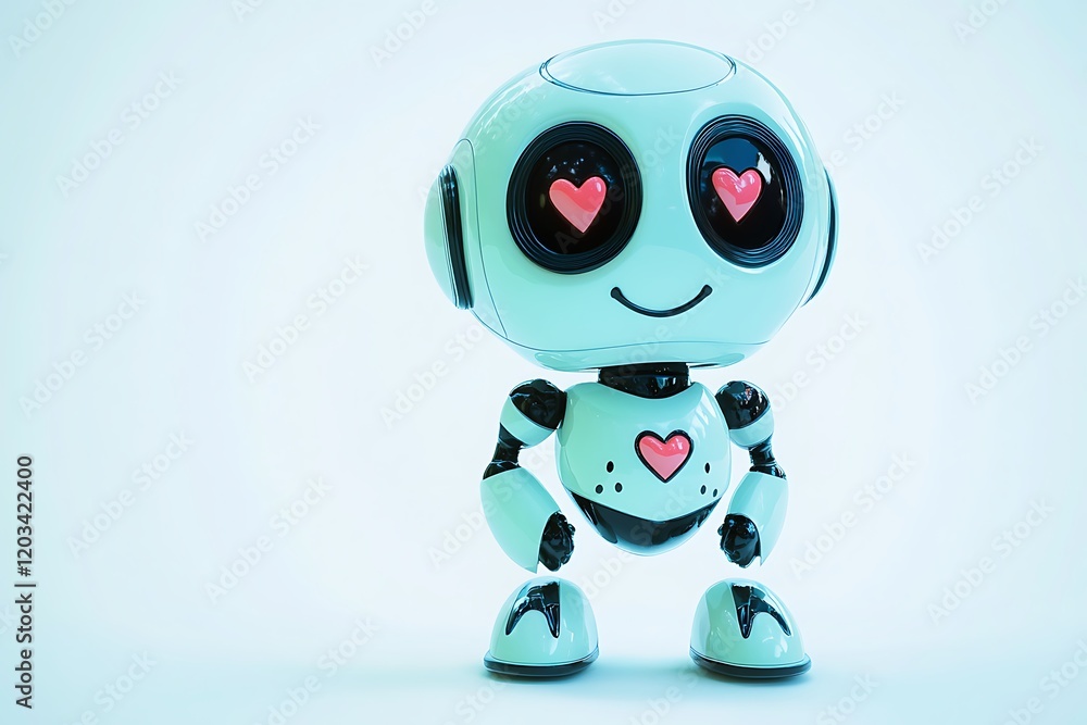 Cute robot with hearts in its eyes, expressing affection. Cute robot with hearts in its eyes, expressing affection.