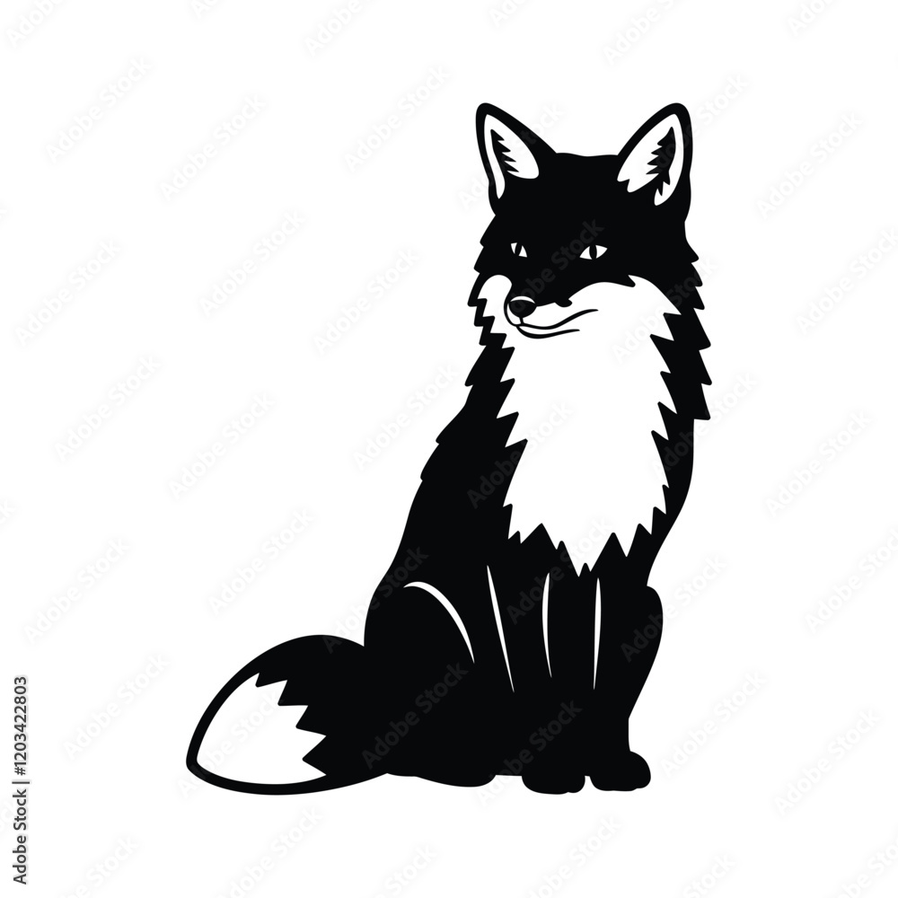 Obraz premium Black and white fox silhouette vector graphic.