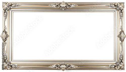 Set of rectangle Decorative vintage silver-plated wooden frame isolated on white background, isometry