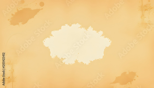 Old brown paper parchment background design with distressed vintage stains and ink spatter and white faded shabby center, elegant antique beige color, pop-art