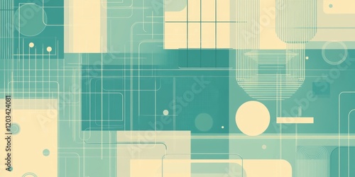 A green and yellow background with a lot of squares and circles