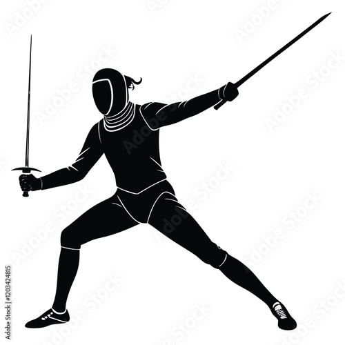 A dynamic vector silhouette of a fencer in a duel stance, poised and ready to engage 
