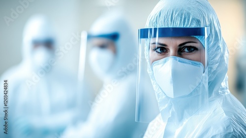 Obraz na płótnie Medical staff in protective hazmat suits w salonie