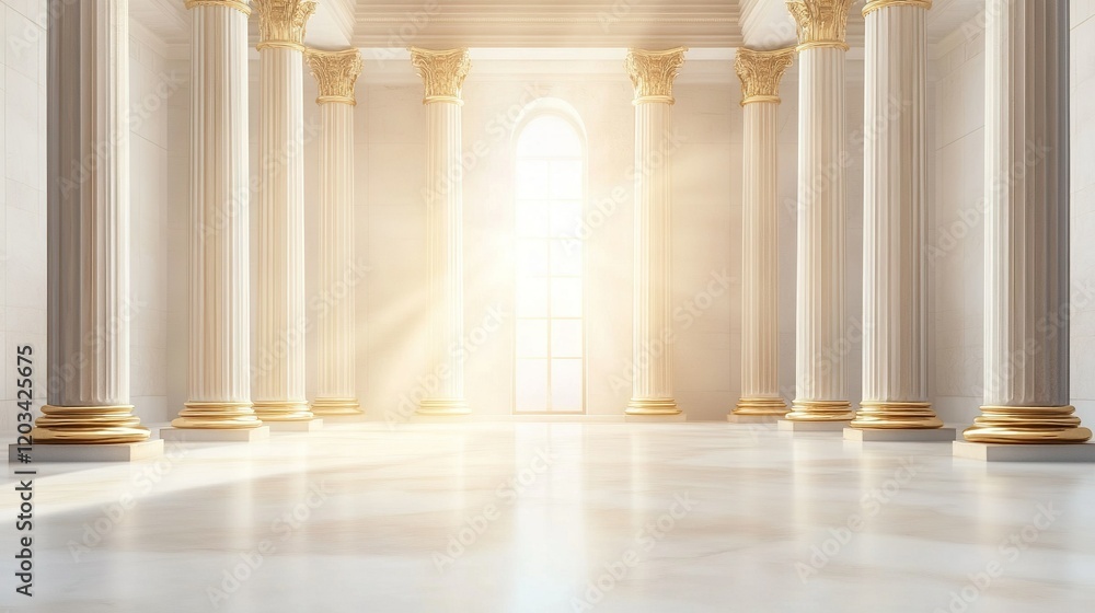 Opulent Bank Facade, grand architecture featuring gold pillars symbolizing financial prosperity and stability, a testament to wealth and power