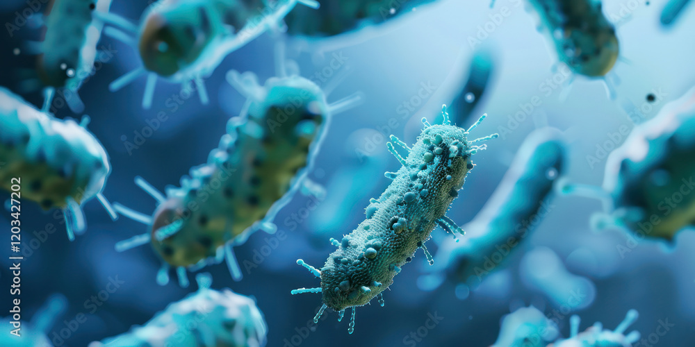 Fototapeta premium blue bacteria 3D render microbiology illustration infection