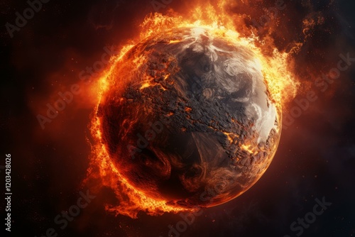 Wallpaper Mural Planet earth burning in outer space, a powerful image depicting global warming and climate change Torontodigital.ca