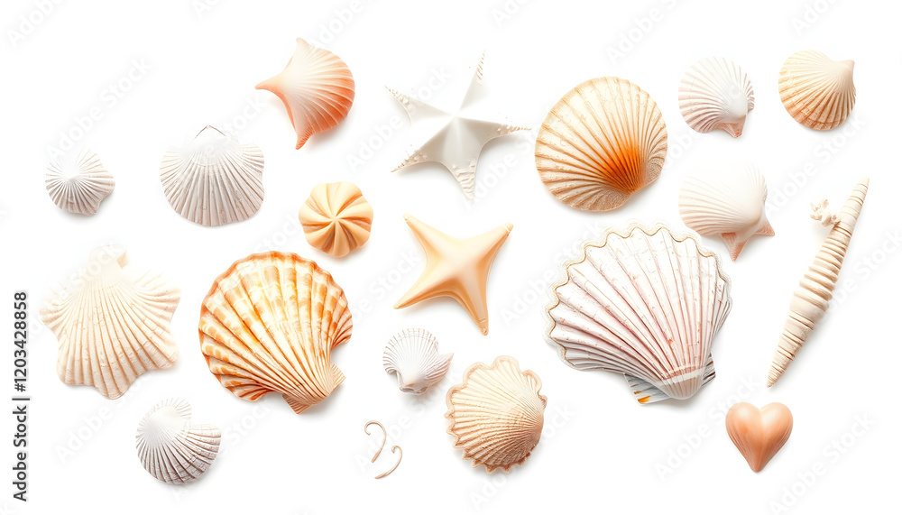 Set of Seashells on isolated white background, watercolor illustration, sea clipart, studio photography Set of Seashells on isolated white background, watercolor illustration, sea clipart, studio photography