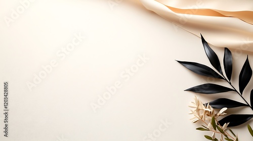 Elegant Cream and Black Floral Arrangement on Silk Fabric