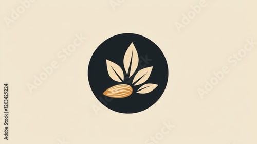 Vegan snack brand logo with almond icon in circular badge