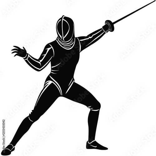 A dynamic vector silhouette of a fencer in a duel stance, poised and ready to engage 
