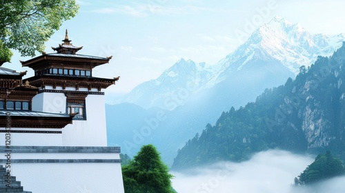 Wallpaper Mural Himalayan Temple and Misty Mountains Torontodigital.ca