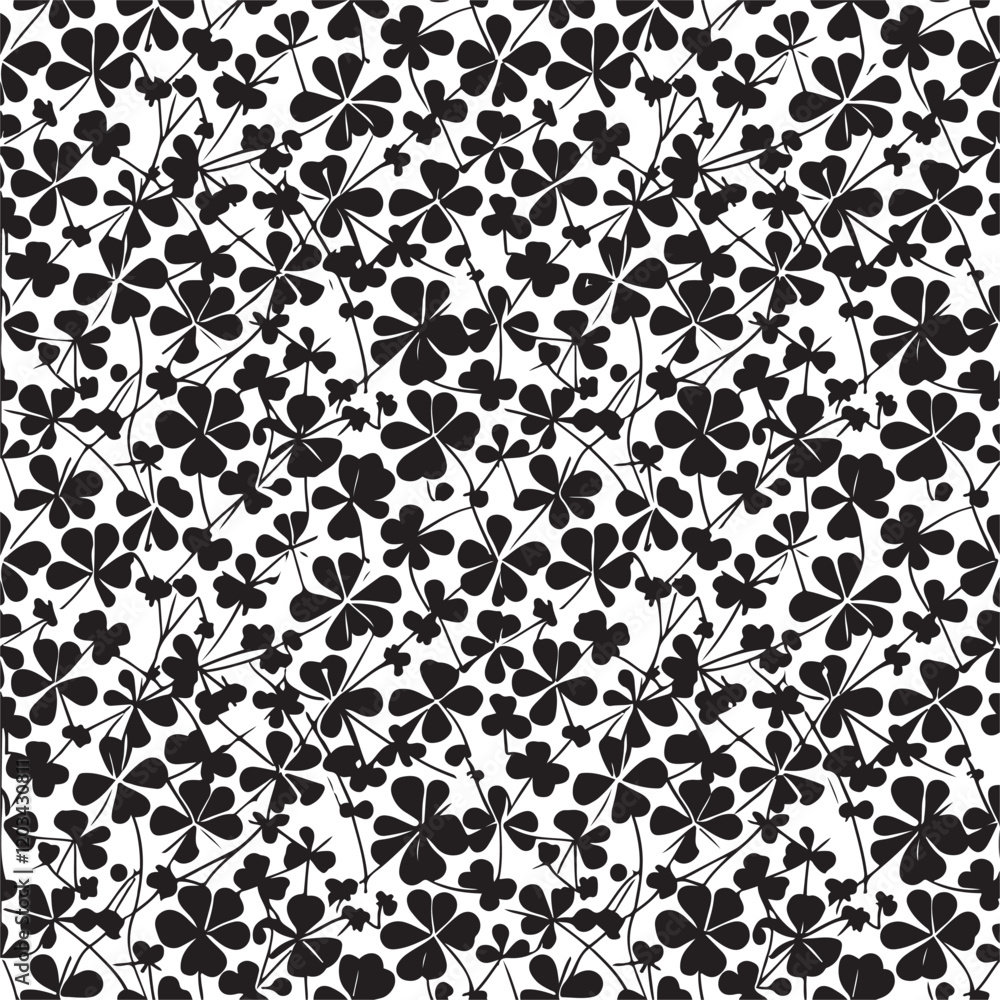 Black clover leaves on white background. St.Patrick 's Day. Isolated on white background. Abstract graphic black-white stock illustration. Template for coloring, textures and another design. Black clover leaves on white background. St.Patrick 's Day. Isolated on white background. Abstract graphic black-white stock illustration. Template for coloring, textures and another design.