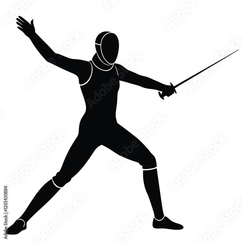 A dynamic vector silhouette of a fencer in a duel stance, poised and ready to engage 