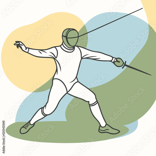 A dynamic vector silhouette of a fencer in a duel stance, poised and ready to engage 