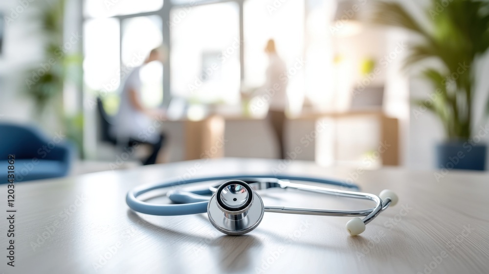 Stethoscope on desk in modern medical office Stethoscope on desk in modern medical office