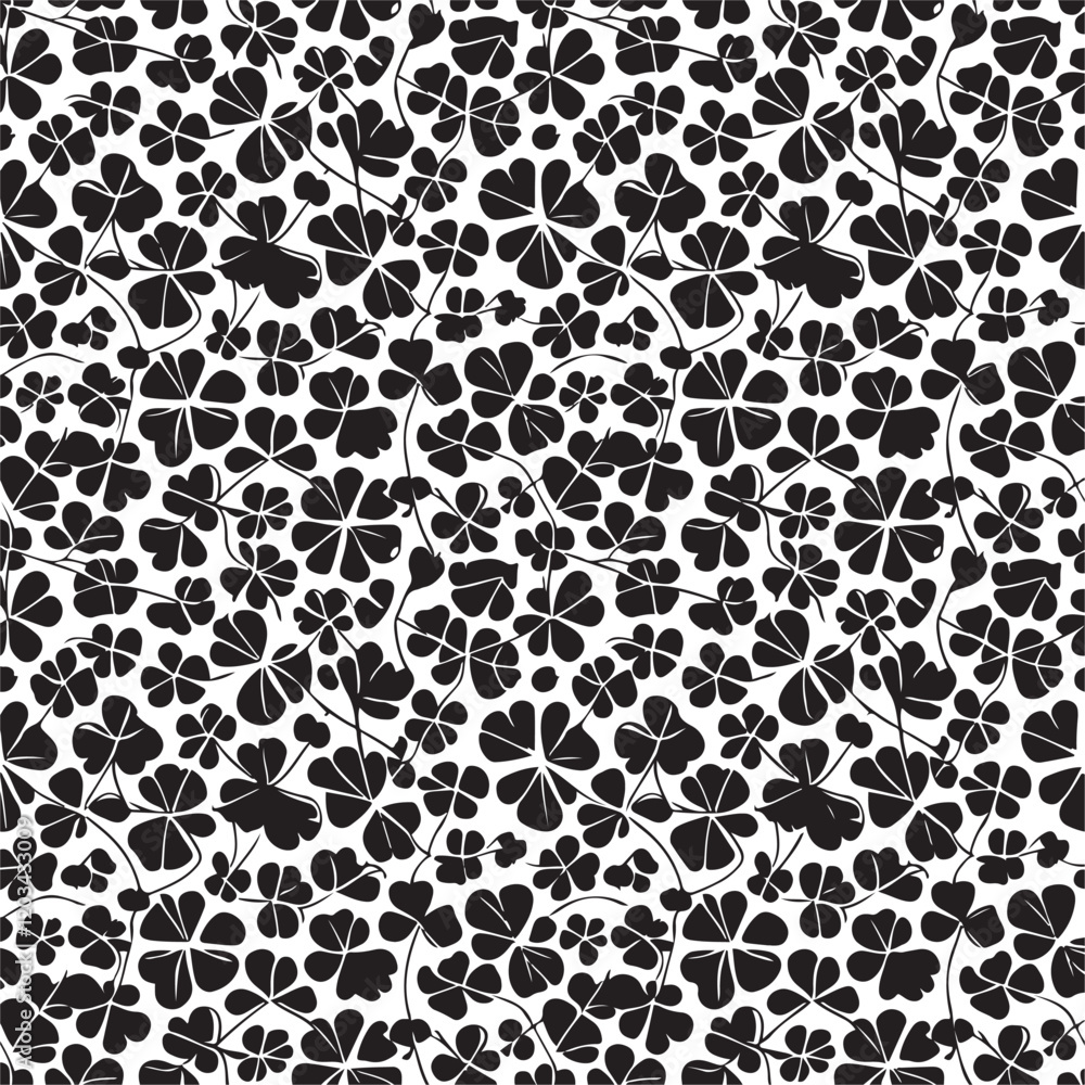 Black clover leaves on white background. St.Patrick 's Day. Isolated on white background. Abstract graphic black-white stock illustration. Template for coloring, textures and another design. Black clover leaves on white background. St.Patrick 's Day. Isolated on white background. Abstract graphic black-white stock illustration. Template for coloring, textures and another design.