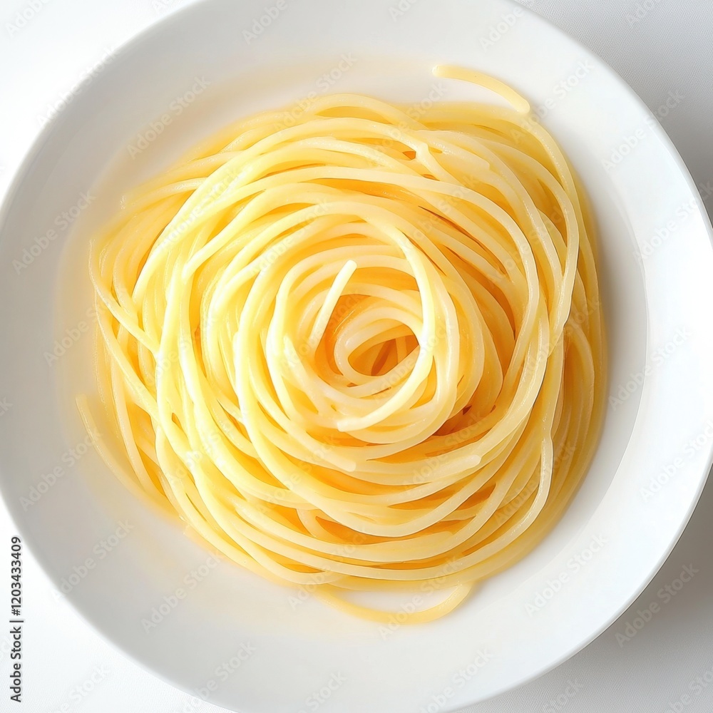 Plate of plain pasta arranged in spiral