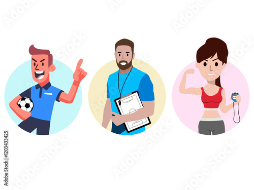 sports trainer fitness coach school teacher happy professional man woman illustration clipart
