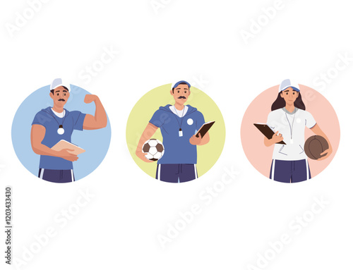 sports trainer fitness coach school teacher happy professional man woman illustration clipart