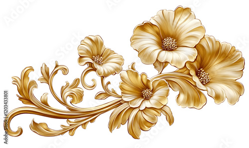 golden floral ornament: baroque style flowers and leaves photo