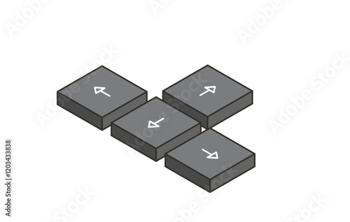 Keyboard control keys with arrow keys in isometric style