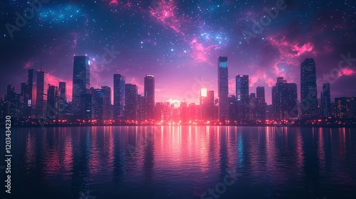 citiscape in neon colors
