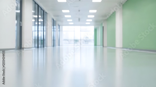 Blurred background of a hospital or clinic corridor, depicting a calm, medical environment with soft lighting, offering a sense of cleanliness, professionalism, and healthcare settings.
