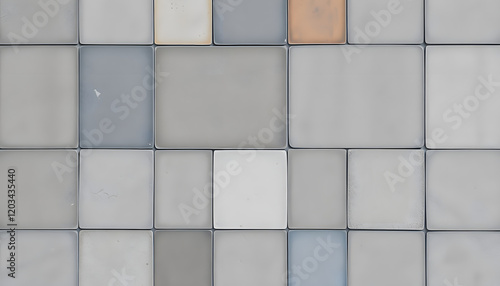 Old gray brown vintage shabby patchwork motif tiles stone concrete cement wall texture background banner, Paper Cutout style, with white tones