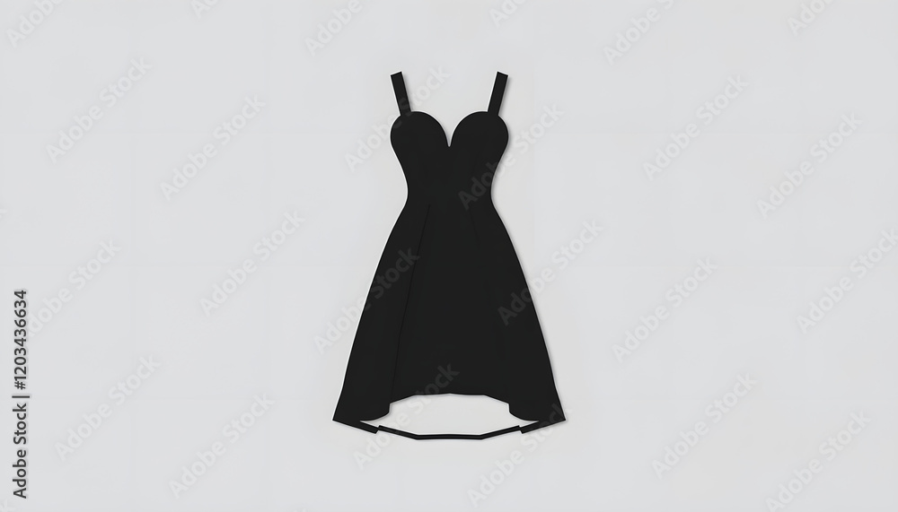 Black dress, flat papercut style, with white tones Black dress, flat papercut style, with white tones