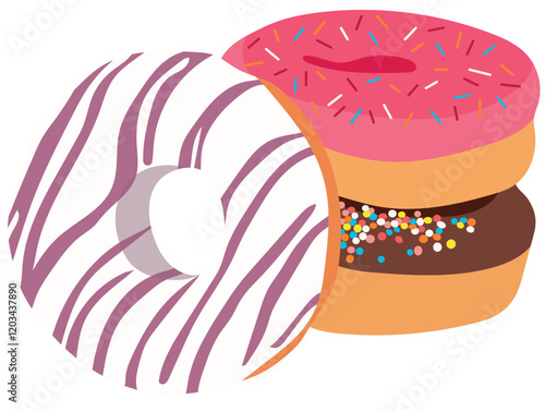 Colorful Donut or Doughnut with Sprinkles Illustration Isolated on White Background