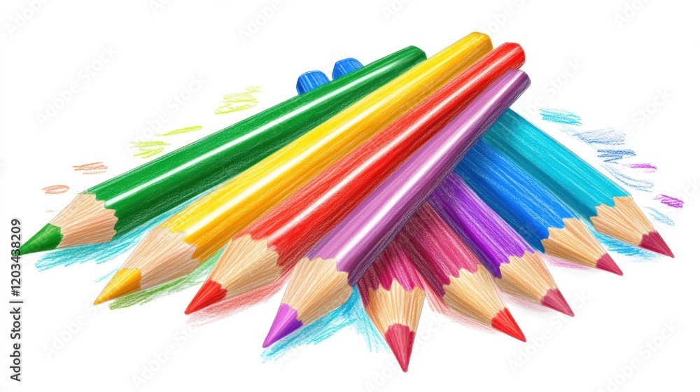 Colorful pencils arranged in an artistic manner, showcasing vibrant hues and creativity in an engaging composition Colorful pencils arranged in an artistic manner, showcasing vibrant hues and creativity in an engaging composition