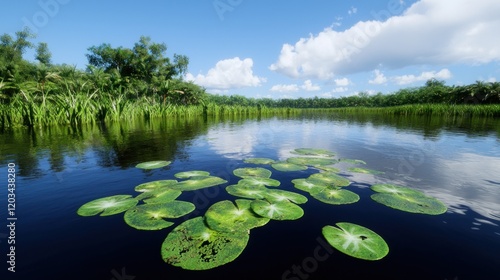 Serene Lake with Lily Pads