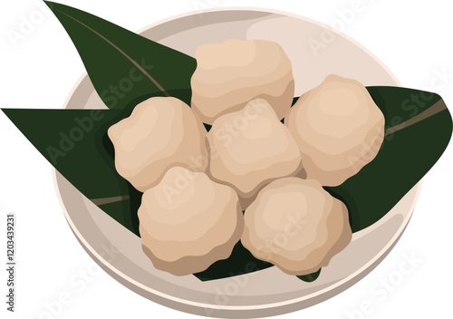 Fish Ball Shrimp Frozen Food on a Plate Illustration Isolated on White Background