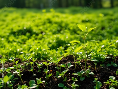 Wallpaper Mural green leaves background, Vibrant Green Sprout Breaking Through Soil, Tiny Seedling Reaching for the Sun, Fresh New Growth Against a Natural Background Torontodigital.ca