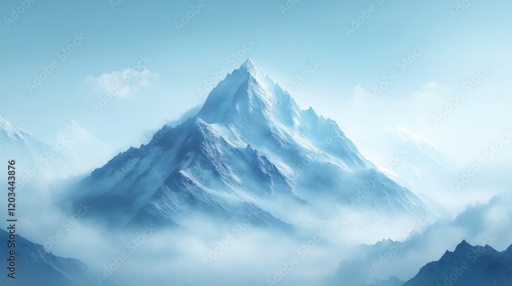 Misty mountain peak with blank space in the sky for text