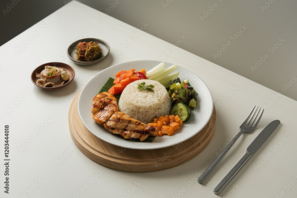 Grilled Chicken Rice Plate With Assorted Vegetables Grilled Chicken Rice Plate With Assorted Vegetables