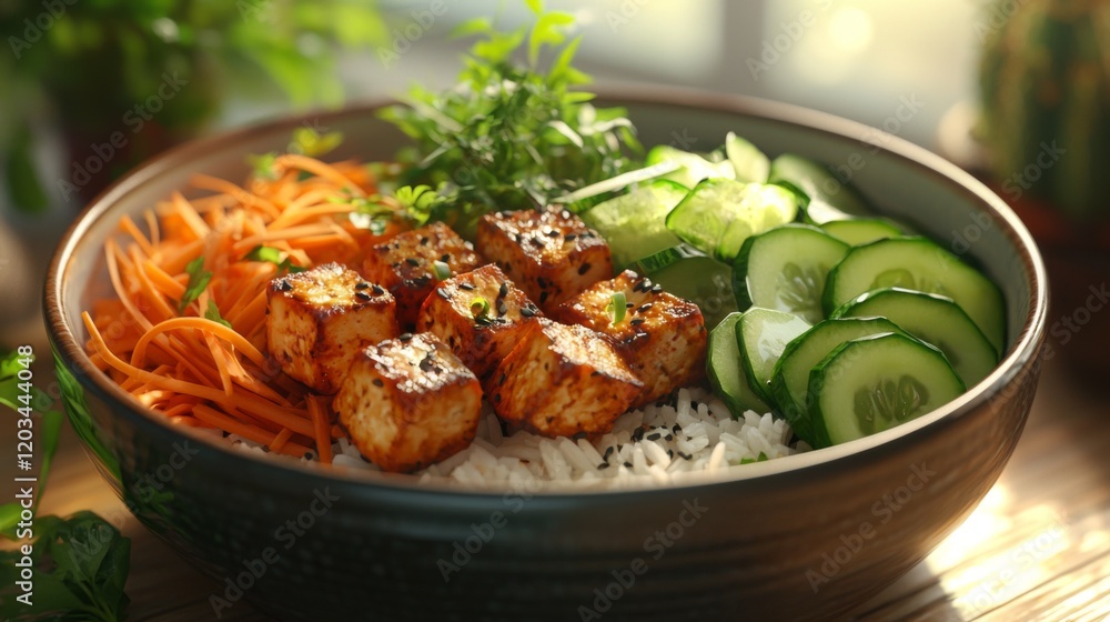 Highquality image of Buddha bowl with tofu veggies rice Highquality image of Buddha bowl with tofu veggies rice