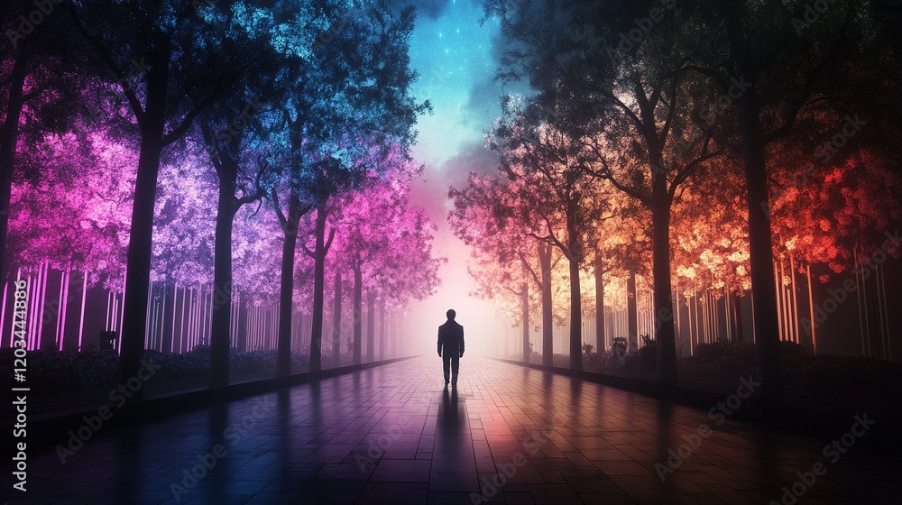 Fototapeta premium Neon Dreams Festival, vibrant celebration of light and color in a dazzling futuristic cityscape, captivating atmosphere and immersive experiences